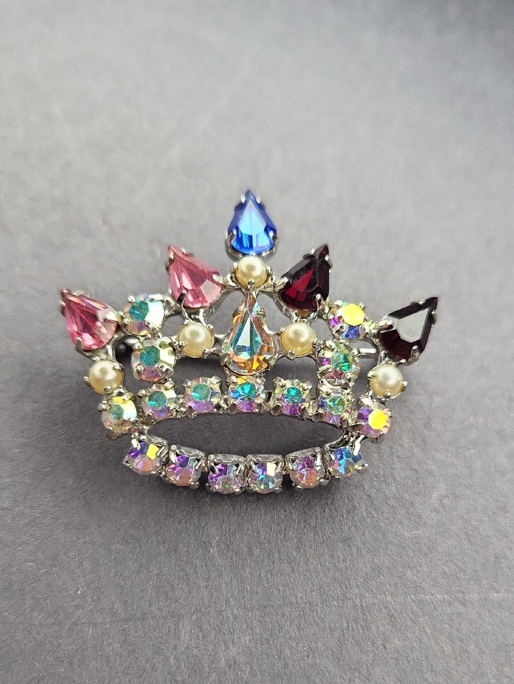 B. David Signed Crystal Crown Brooch